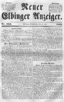 Neuer Elbinger Anzeiger, Nr. 266. Sonnabend, 19. Juli 1851