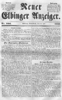 Neuer Elbinger Anzeiger, Nr. 266. Sonnabend, 19. Juli 1851