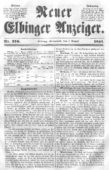 Neuer Elbinger Anzeiger, Nr. 270. Sonnabend, 2. August 1851