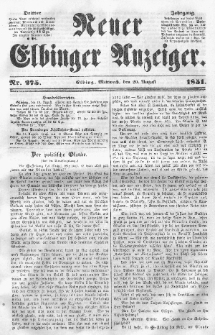 Neuer Elbinger Anzeiger, Nr. 275. Mittwoch, 20. August 1851