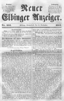 Neuer Elbinger Anzeiger, Nr. 282. Sonnabend, 13. September 1851