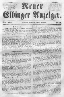Neuer Elbinger Anzeiger, Nr. 287. Mittwoch, 1. Oktober 1851