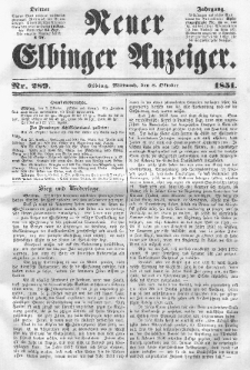 Neuer Elbinger Anzeiger, Nr. 289. Mittwoch, 8. Oktober 1851
