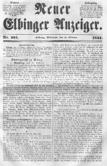 Neuer Elbinger Anzeiger, Nr. 291. Mittwoch, 15. Oktober 1851
