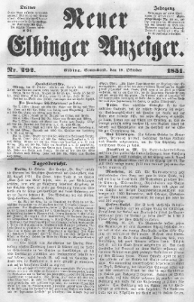 Neuer Elbinger Anzeiger, Nr. 292. Sonnabend, 18. Oktober 1851