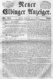 Neuer Elbinger Anzeiger, Nr. 294. Sonnabend, 25. Oktober 1851