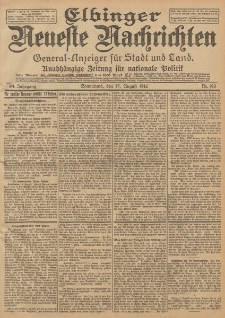 Elbinger Neueste Nachrichten, Nr. 192 Sonnabend 17 August 1912 64. Jahrgang
