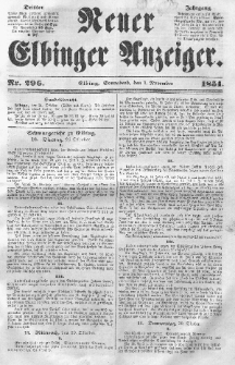 Neuer Elbinger Anzeiger, Nr. 296. Sonnabend, 1. November 1851