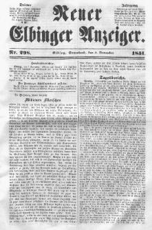 Neuer Elbinger Anzeiger, Nr. 298. Sonnabend, 8. November 1851
