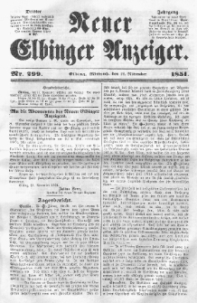 Neuer Elbinger Anzeiger, Nr. 299. Mittwoch, 12. November 1851