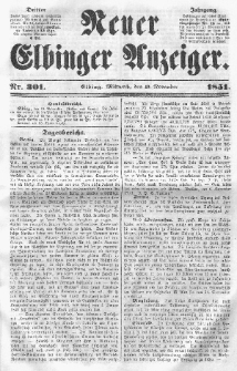 Neuer Elbinger Anzeiger, Nr. 301. Mittwoch, 19. November 1851
