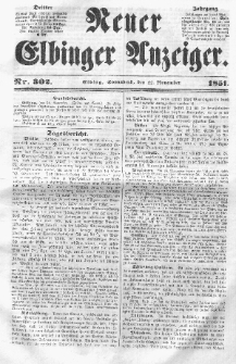 Neuer Elbinger Anzeiger, Nr. 302. Sonnabend, 22. November 1851