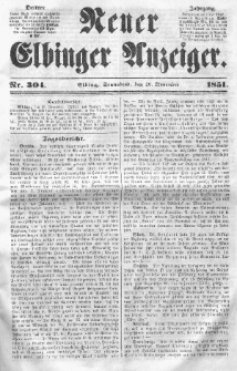 Neuer Elbinger Anzeiger, Nr. 304. Sonnabend, 29. November 1851