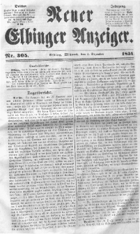 Neuer Elbinger Anzeiger, Nr. 305. Mittwoch, 3. Dezember 1851