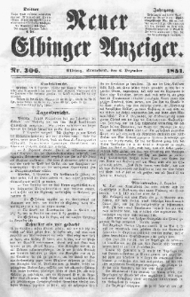 Neuer Elbinger Anzeiger, Nr. 306. Sonnabend, 6. Dezember 1851