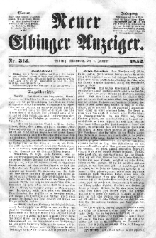 Neuer Elbinger Anzeiger, Nr. 315. Mittwoch, 7. Januar 1852