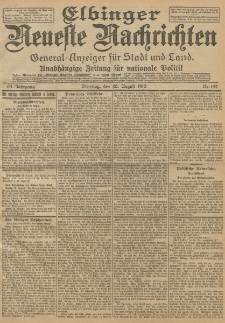 Elbinger Neueste Nachrichten, Nr. 194 Dienstag 20 August 1912 64. Jahrgang