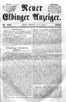 Neuer Elbinger Anzeiger, Nr. 327. Mittwoch, 18. Februar 1852