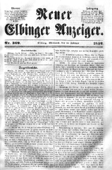 Neuer Elbinger Anzeiger, Nr. 329. Mittwoch, 25. Februar 1852
