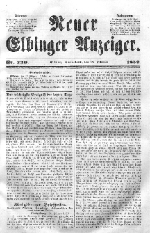 Neuer Elbinger Anzeiger, Nr. 330. Sonnabend, 28. Februar 1852