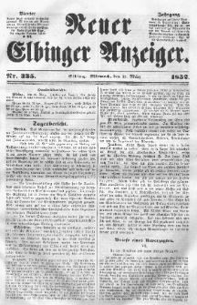 Neuer Elbinger Anzeiger, Nr. 335. Mittwoch, 17. März 1852