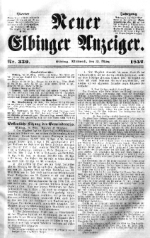 Neuer Elbinger Anzeiger, Nr. 339. Mittwoch, 31. März 1852