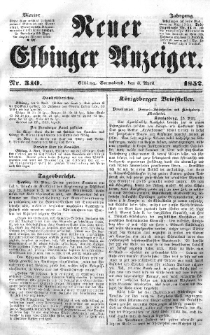 Neuer Elbinger Anzeiger, Nr. 340. Sonnabend, 3. April 1852