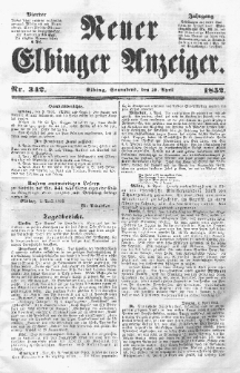 Neuer Elbinger Anzeiger, Nr. 342. Sonnabend, 10. April 1852