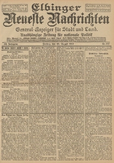 Elbinger Neueste Nachrichten, Nr. 197 Freitag 23 August 1912 64. Jahrgang