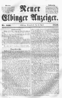 Neuer Elbinger Anzeiger, Nr. 346. Sonnabend, 24. April 1852