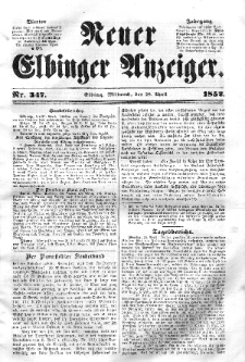 Neuer Elbinger Anzeiger, Nr. 347. Mittwoch, 28. April 1852