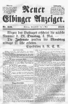 Neuer Elbinger Anzeiger, Nr. 348. Sonnabend, 1. Mai 1852