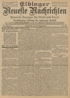 Elbinger Neueste Nachrichten, Nr. 198 Sonnabend 24 August 1912 64. Jahrgang