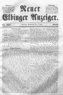 Neuer Elbinger Anzeiger, Nr. 357. Mittwoch, 2. Juni 1852