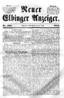 Neuer Elbinger Anzeiger, Nr. 362. Sonnabend, 19. Juni 1852