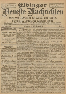 Elbinger Neueste Nachrichten, Nr. 199 Sonntag 25 August 1912 64. Jahrgang