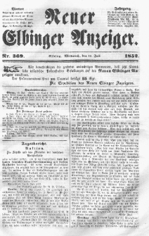 Neuer Elbinger Anzeiger, Nr. 369. Mittwoch, 14. Juli 1852