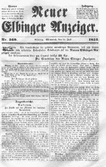 Neuer Elbinger Anzeiger, Nr. 369. Mittwoch, 14. Juli 1852