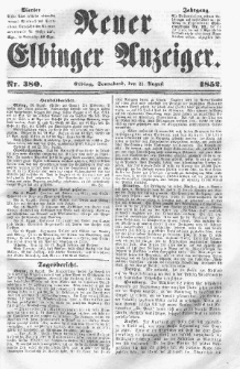 Neuer Elbinger Anzeiger, Nr. 380. Sonnabend, 21. August 1852