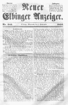 Neuer Elbinger Anzeiger, Nr. 383. Mittwoch, 1. September 1852