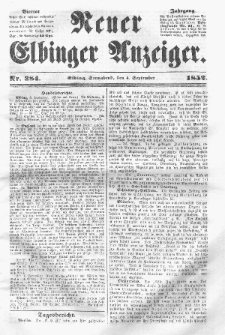 Neuer Elbinger Anzeiger, Nr. 384. Sonnabend, 4. September 1852
