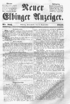 Neuer Elbinger Anzeiger, Nr. 386. Sonnabend, 11. September 1852