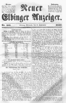 Neuer Elbinger Anzeiger, Nr. 387. Mittwoch, 15. September 1852