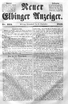 Neuer Elbinger Anzeiger, Nr. 390. Sonnabend, 25. September 1852