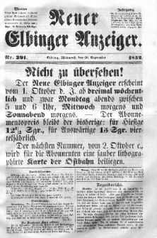 Neuer Elbinger Anzeiger, Nr. 391. Mittwoch, 29. September 1852