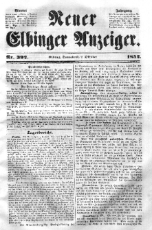Neuer Elbinger Anzeiger, Nr. 392. Sonnabend, 2. Oktober 1852