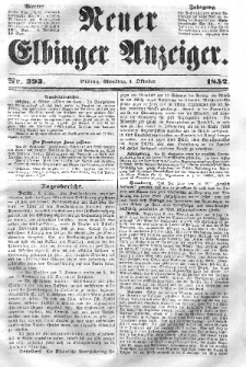 Neuer Elbinger Anzeiger, Nr. 393. Montag, 4. Oktober 1852