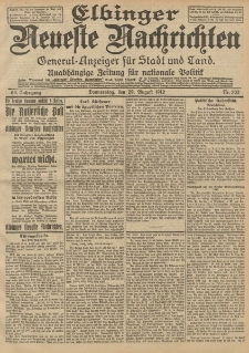 Elbinger Neueste Nachrichten, Nr. 202 Donnerstag 29 August 1912 64. Jahrgang