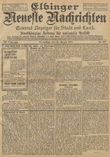 Elbinger Neueste Nachrichten, Nr. 204 Sonnabend 31 August 1912 64. Jahrgang