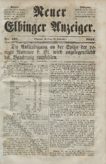 Neuer Elbinger Anzeiger, Nr. 431. Freitag, 31. Dezember 1852